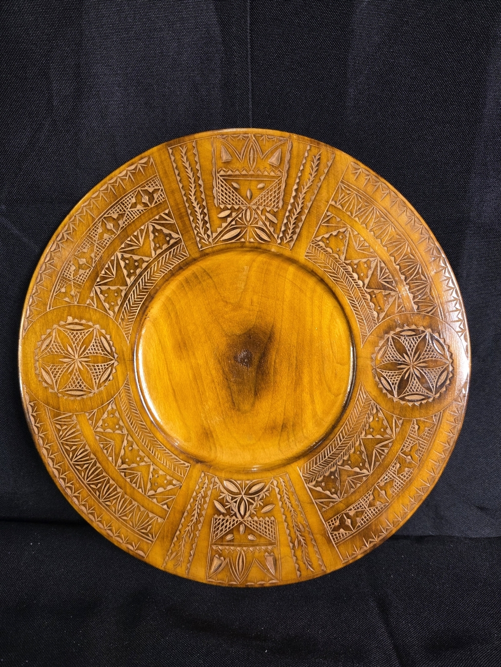 Hand Carved Wooden Plate 12"